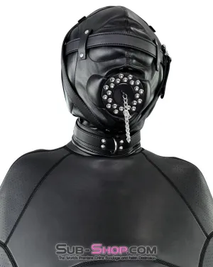 0193SM      Complete Captive Locking Sensory Deprivation Hood with Open Mouth Plug Gag