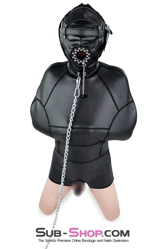 0193SM      Complete Captive Locking Sensory Deprivation Hood with Open Mouth Plug Gag