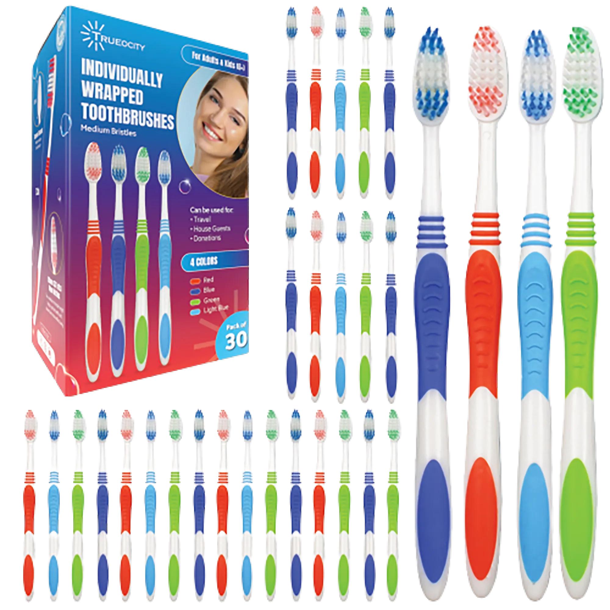 30 Travel Toothbrushes Bulk - Individually Wrapped