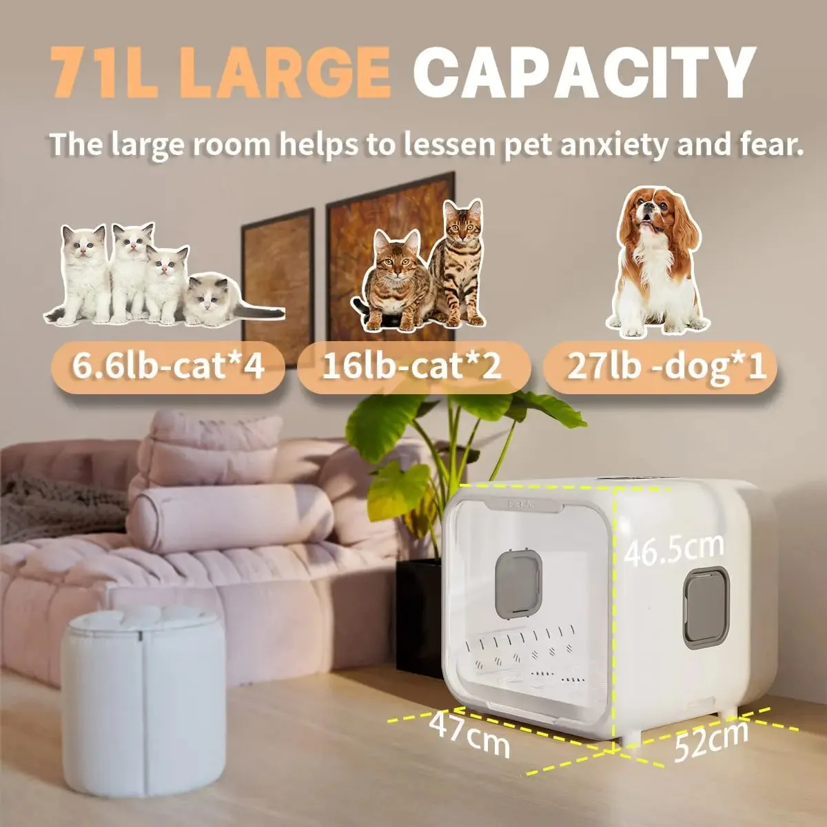 66L Pet Dog Hair Dryer Cat Ultraviolet Sterilization Drying Box Automatically Mute Noise Pet Hair Dryers for Cat Puppies