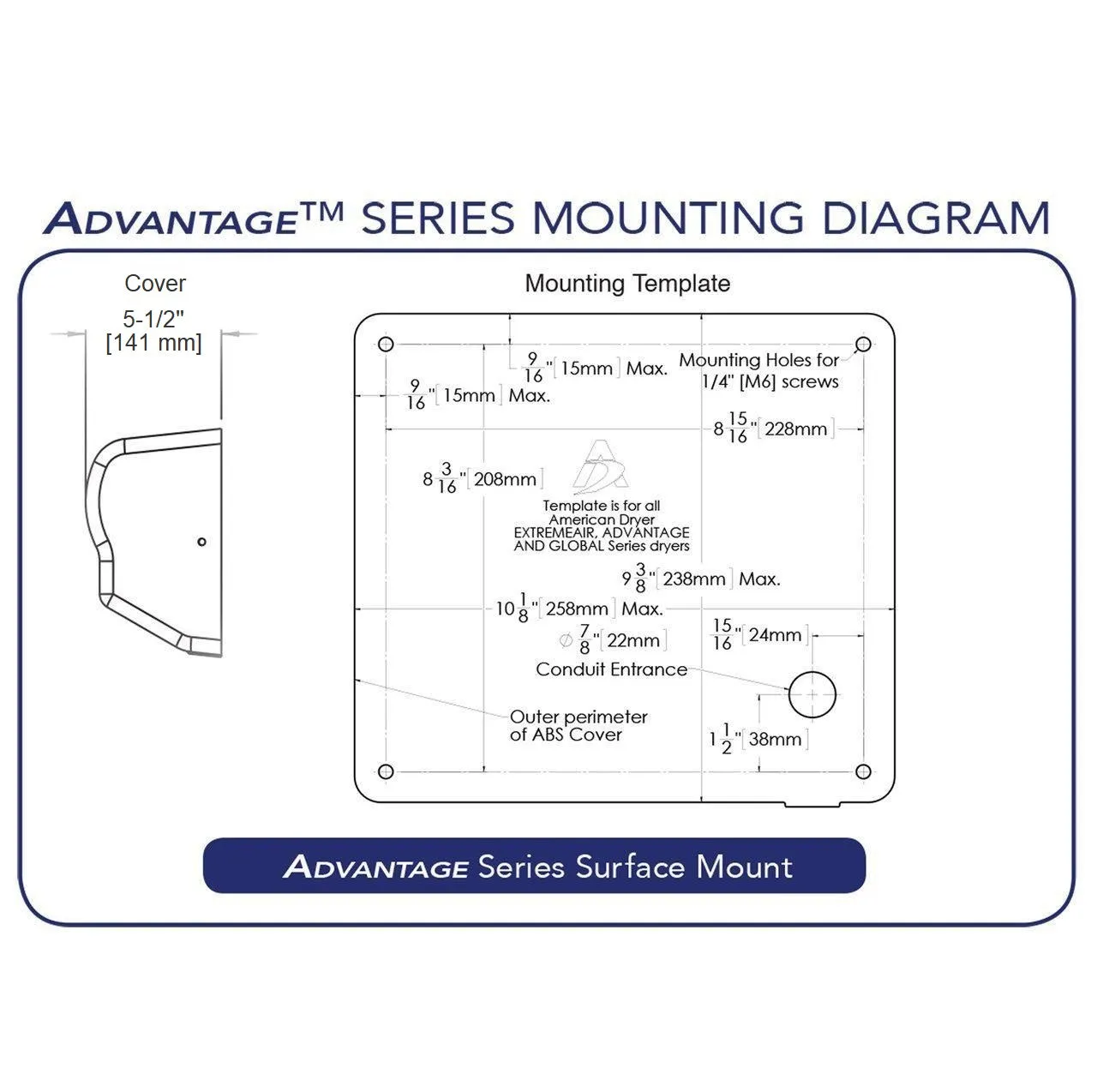 AMERICAN DRYER® AD90-M Advantage AD® HAND DRYER - Steel White Auto Universal Voltage