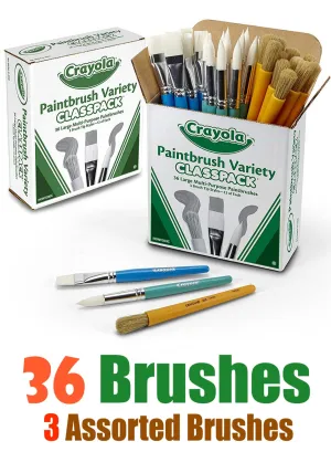 Crayola Paintbrush Variety Classpack Set 36-Piece With 3 Assorted Brushes