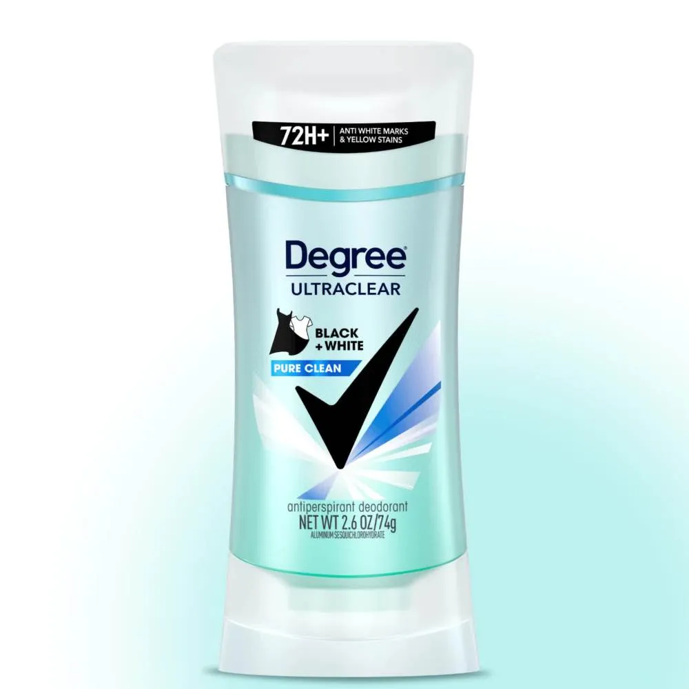 Degree Ultra Clear Long Lasting Women's Antiperspirant Deodorant Stick, Pure Clean, 2.6 oz