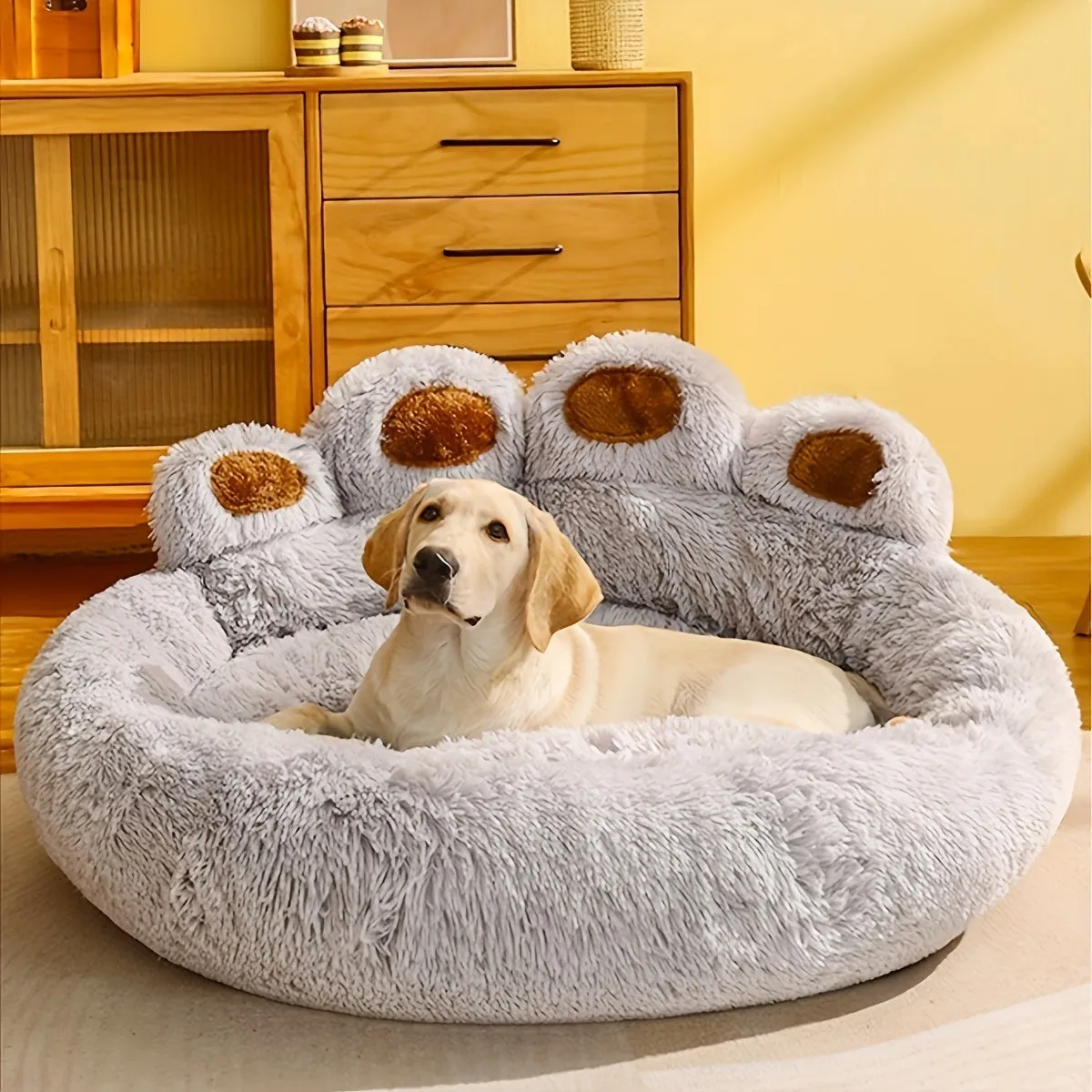 Dog Bed Cat Pet Sofa Cute Bear Paw Shape Comfortable Cozy Pet Sleeping Beds For Small, Medium, And Large Dogs And Cats, Soft Fluffy Faux Fur Cat Cushion