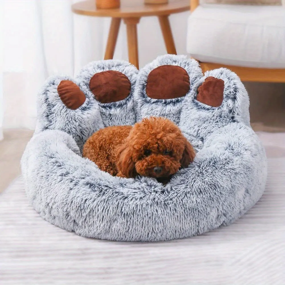 Dog Bed Cat Pet Sofa Cute Bear Paw Shape Comfortable Cozy Pet Sleeping Beds For Small, Medium, And Large Dogs And Cats, Soft Fluffy Faux Fur Cat Cushion