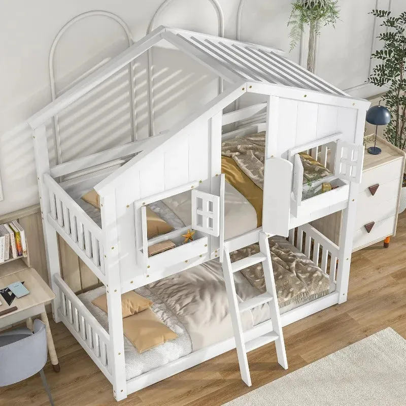 DreamNest Twin House Bunk Bed – Sturdy Wooden Frame for Kids