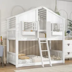 DreamNest Twin House Bunk Bed – Sturdy Wooden Frame for Kids