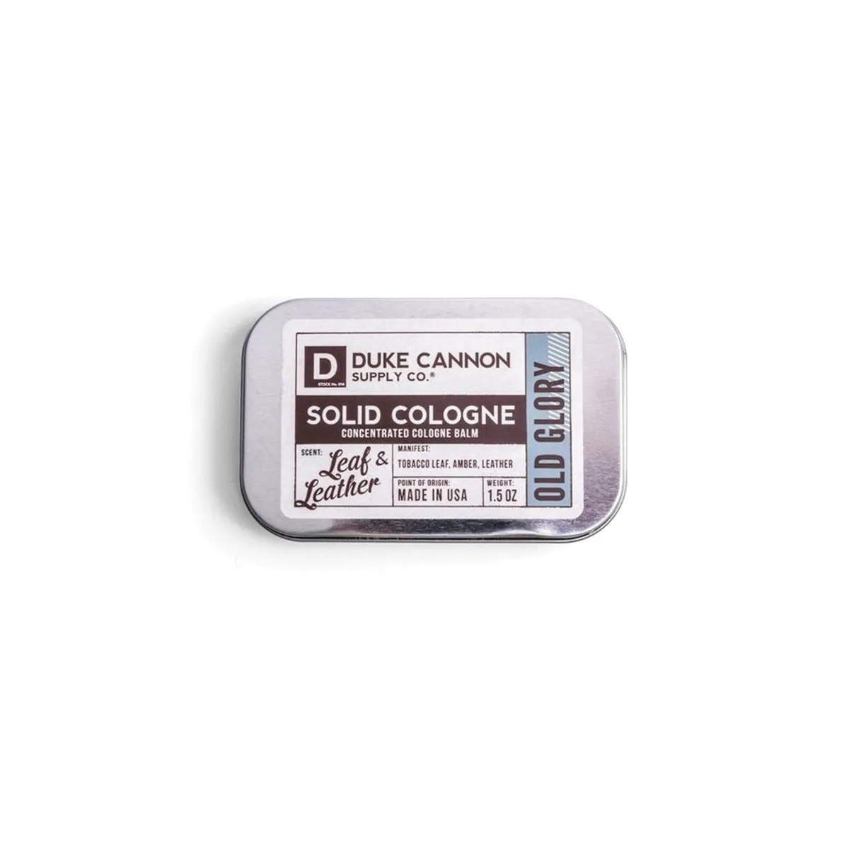 Duke Cannon Old Glory Series SCOLDGLORY1 Cologne Balm, Solid, Leaf, Leather, 1.5 oz Tin