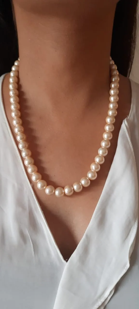 Estele Gold Plated - Creamy Pearl Single Line Necklace for Women