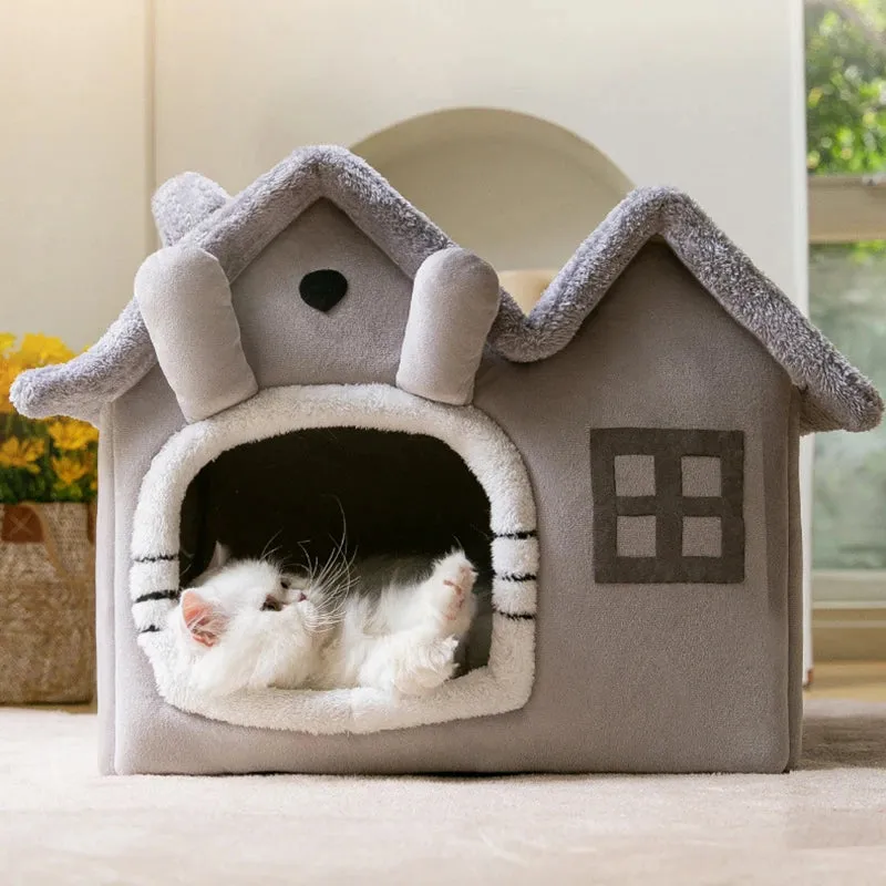 Foldable Cat House Winter Warm Cave Bed