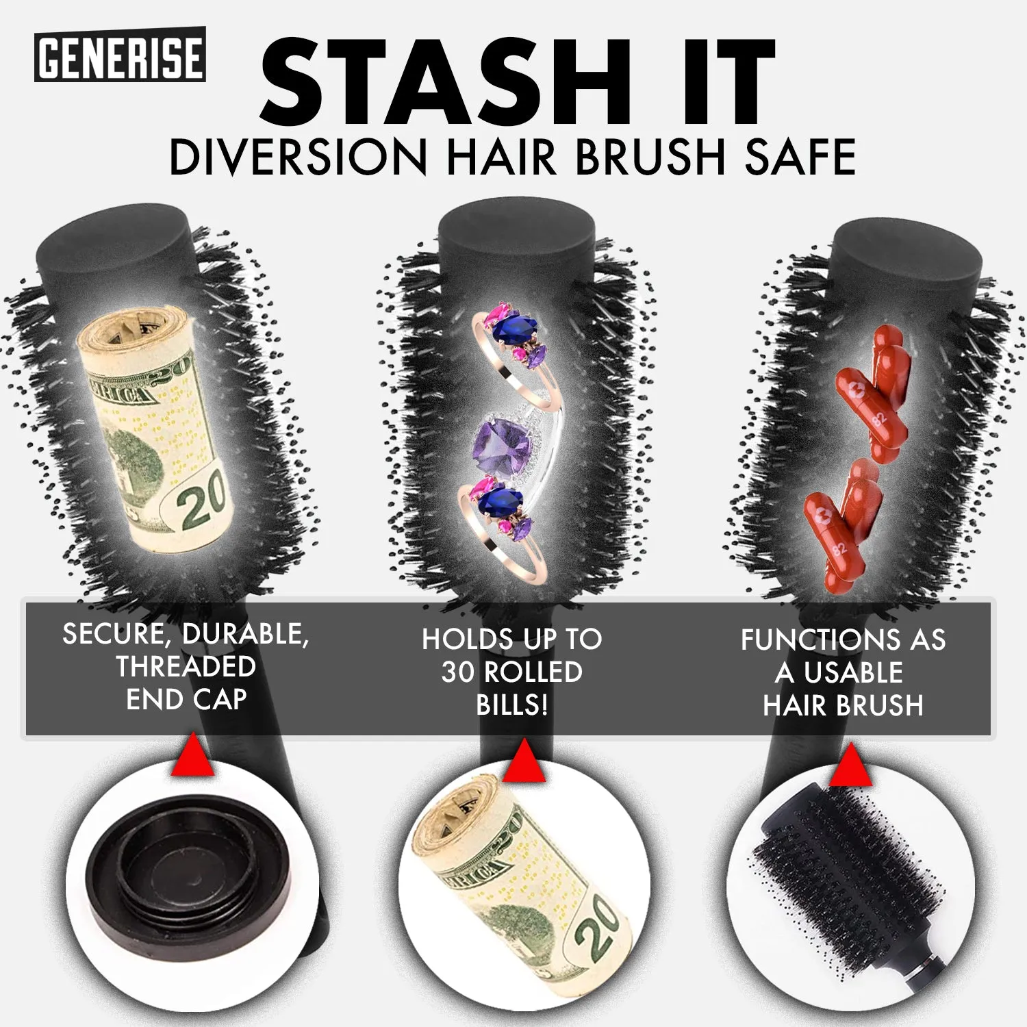 Generise 'Secret Stash' Hairbrushes - 3 Choices!