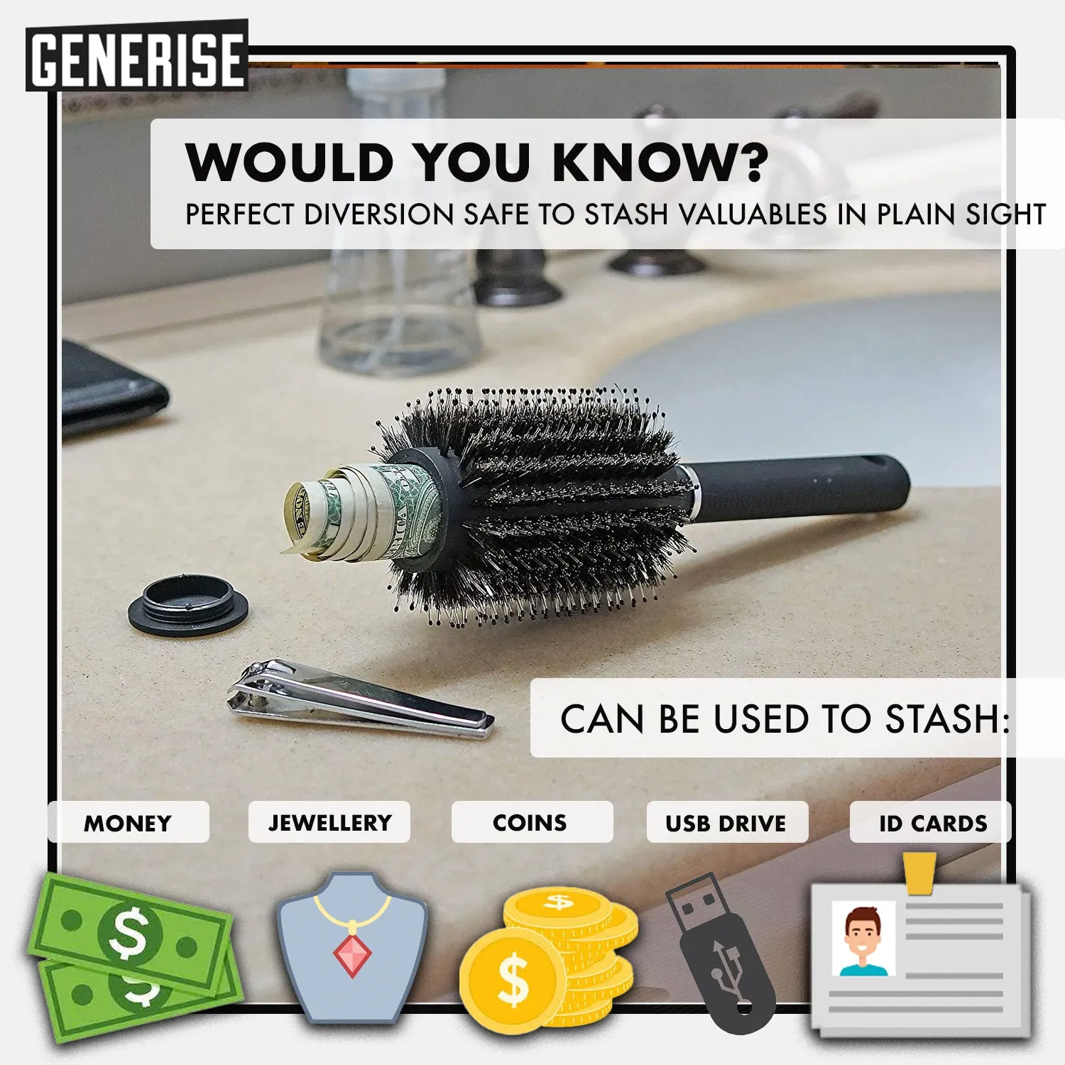 Generise 'Secret Stash' Hairbrushes - 3 Choices!