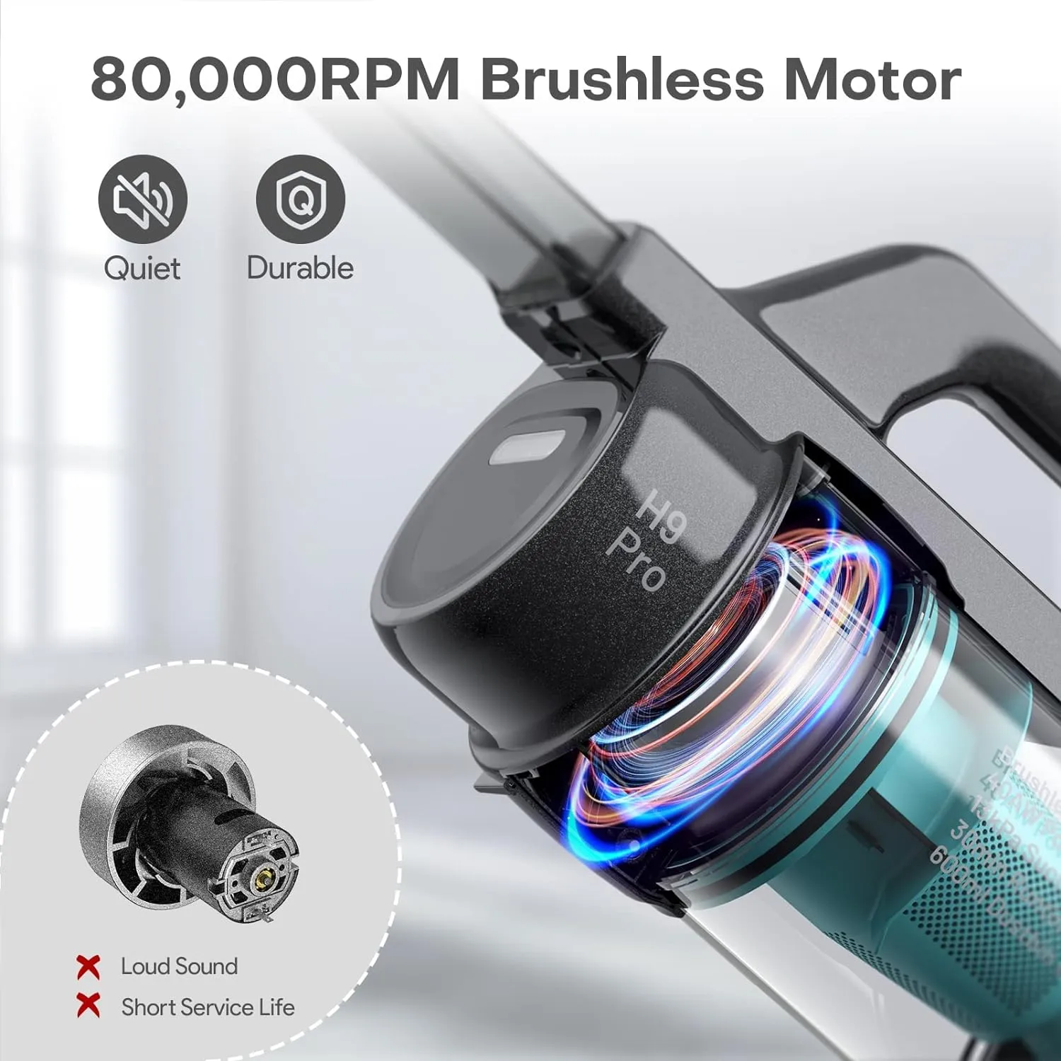 H9 Pro Handheld Vacuum Cleaner, Extra-Long Crevice Tool, 40AW/13kPa Surging Suction, LED Display & Light