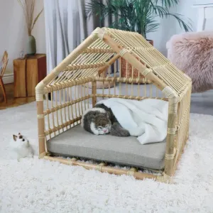 Handmade Rattan Woven Cat Nest Small Pet Bed