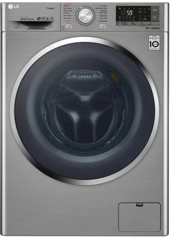 LG WM3499HVA 24 Inch Front Load Washer/Dryer Combo with 14 Wash Programs, Condensing Dry, Steam Clean Technology, 1,400 RPM, 6Motion™ Technology, NeverRust™ Drum, Child Lock, SmartThinQ®, Voice Assistant and 2.3 cu. ft. Capacity: Graphite Steel