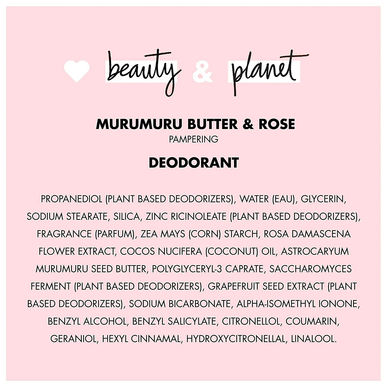 Love Beauty and Planet Deodorant, Murumuru Butter and Rose, 2.95 Oz