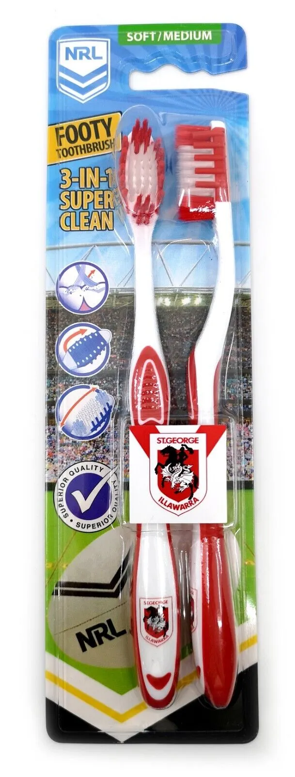 NRL Adult Toothbrush Twin Pack - St George Illawarra Dragons - Soft/Medium