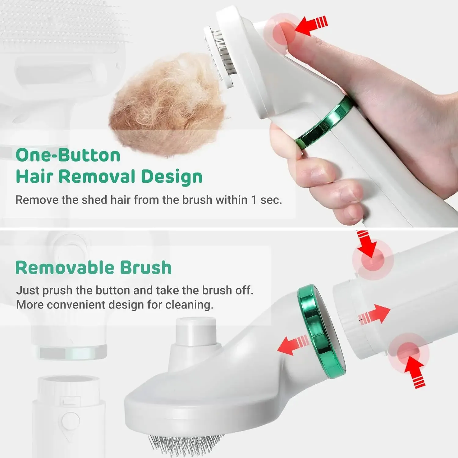 Pet Hair Dryer with Slicker Brush 3 Heat Settings One-Button Hair Removal Portable Dog Blower for Cleaning Grooming Furry Drying