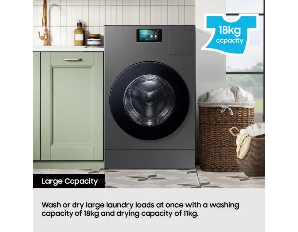 Samsung WD18DB8995BZT1 Bespoke AI All-in-One Heat Pump Washer & Dryer, 18/11kg