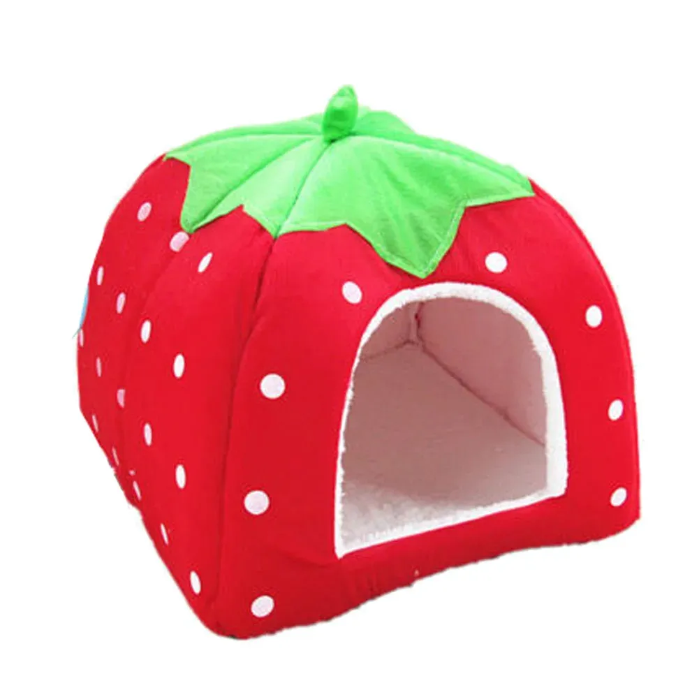 Strawberry-Shaped Cozy Pet Bed for Small Dogs and Cats