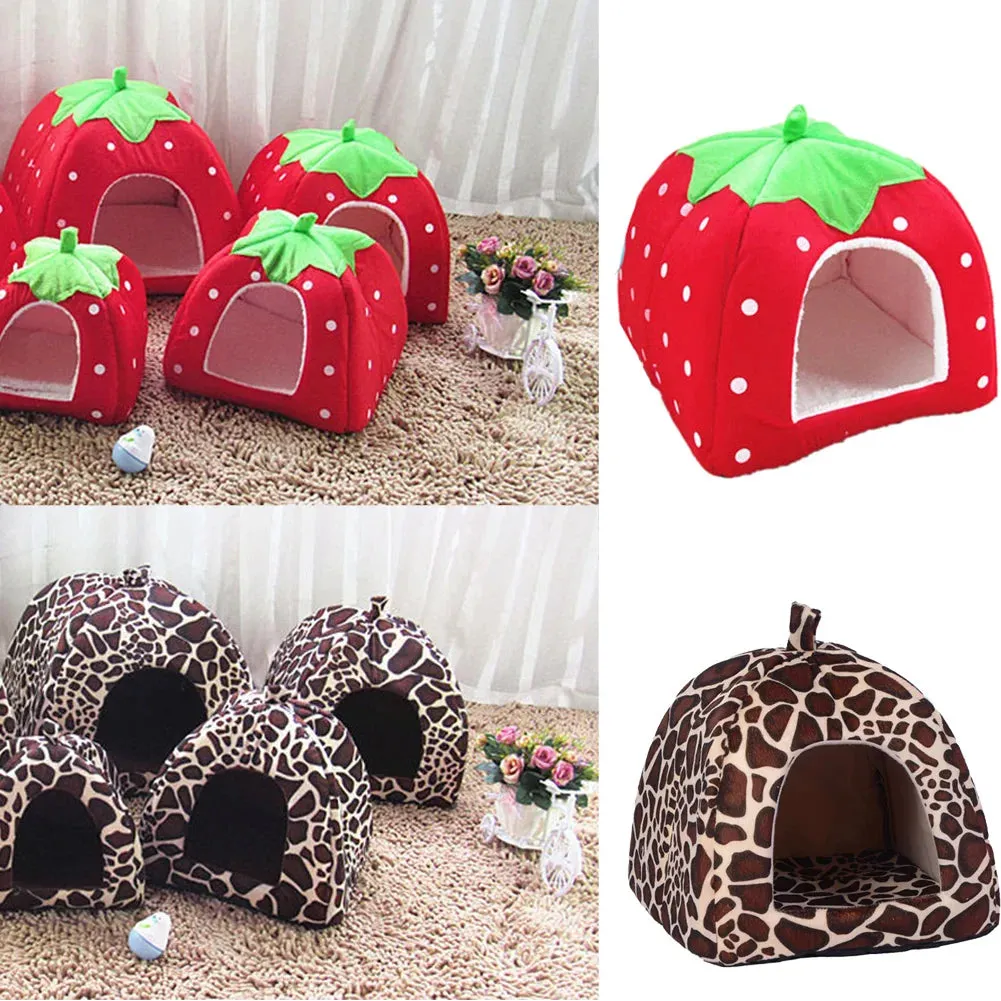 Strawberry-Shaped Cozy Pet Bed for Small Dogs and Cats