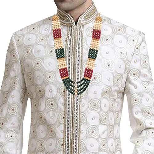 Traditional Gold Plated Dulha Long Necklace/Moti Mala for Men