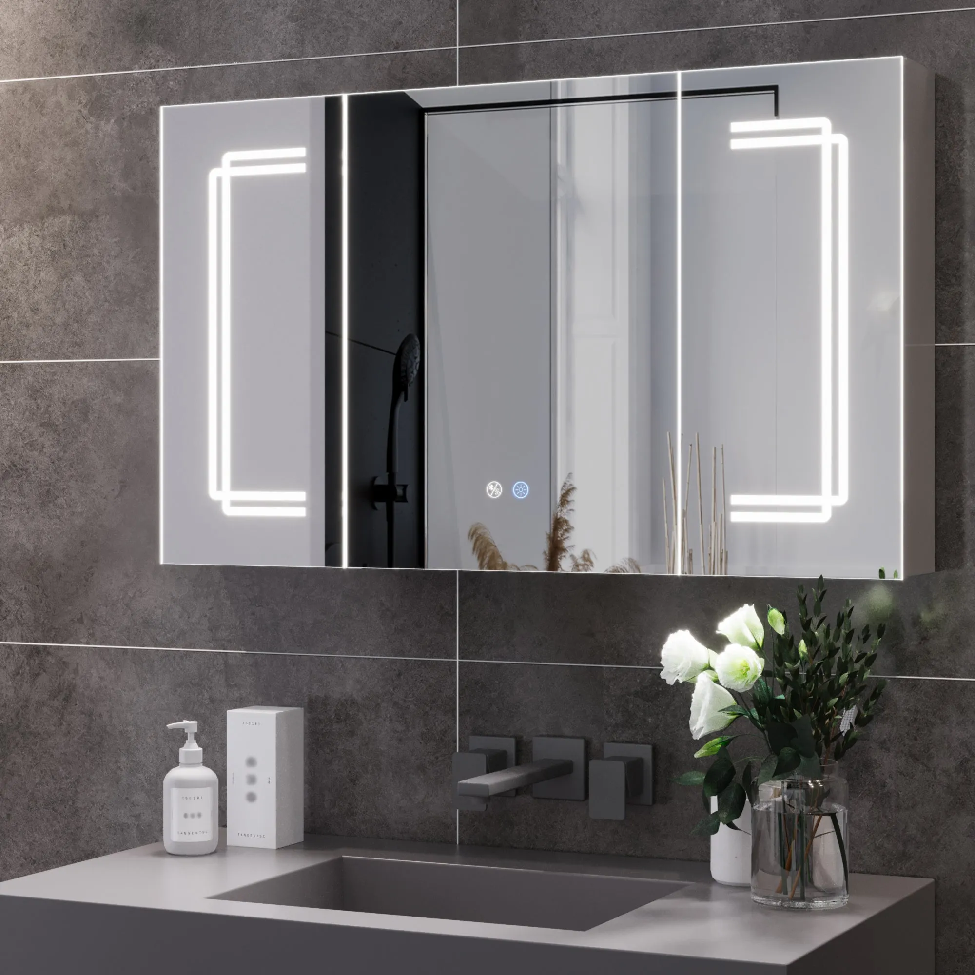 Two/Three Doors Rectangular Bathroom Medicine Cabinet,with Mirror With Multiple Types