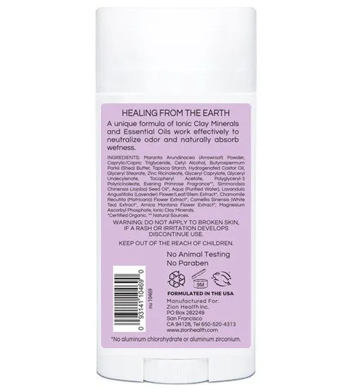 Zion Health Clay Dry Deodorant Evening Primrose 2.8 oz Stick